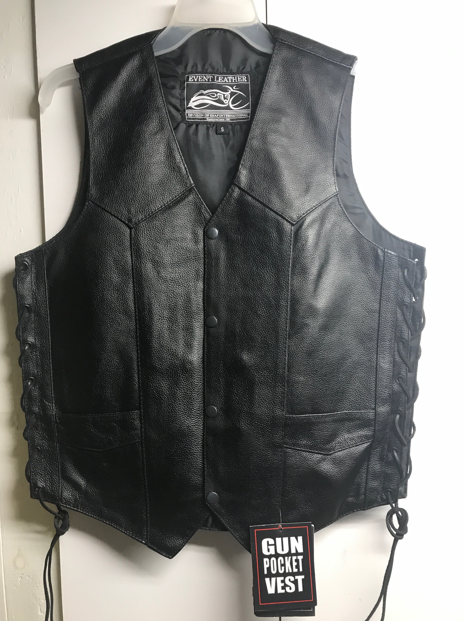 Black leather Gun Carry Vest 4XL - Native American Motorcycle