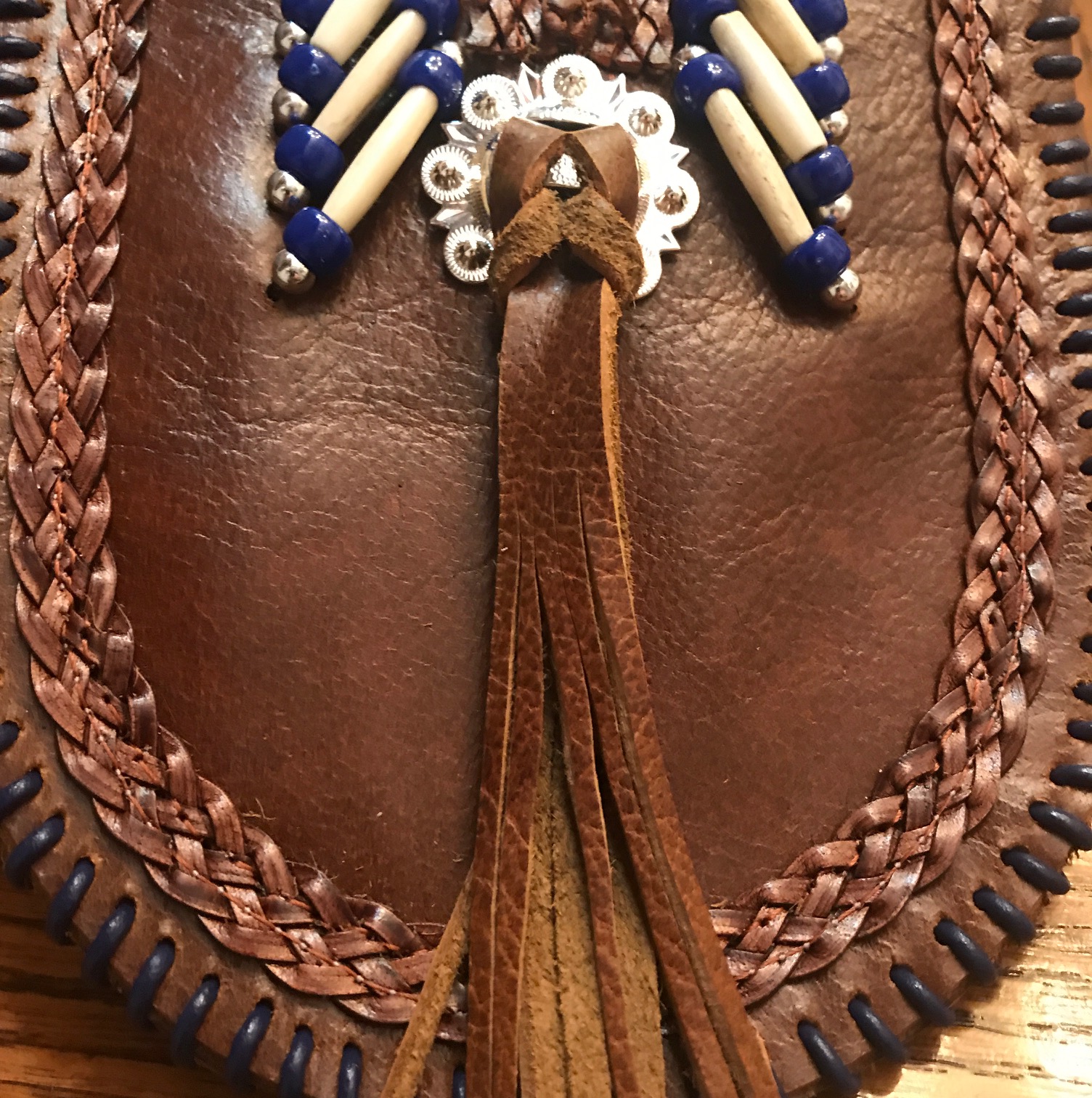 Tan leather Tank and Fender bib Set in Blue - Native American Motorcycle